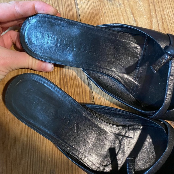 Authentic Prada pointed bow toe mules black block kitten heel - Picture 3 of 7